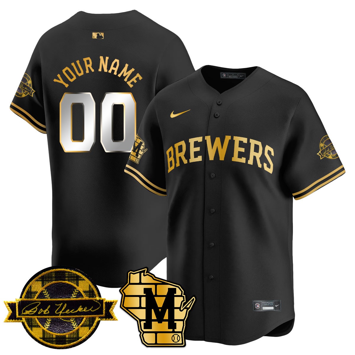Milwaukee Brewers Active Player Custom Black Gold 2025 Limited Stitched Gold Jersey - Bob Uecker Patch