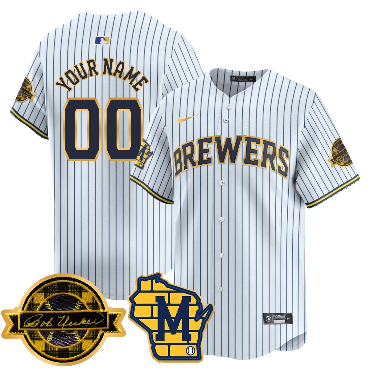 Milwaukee Brewers Active Player Custom White 2025 Limited Stitched Gold Jersey - Bob Uecker Patch