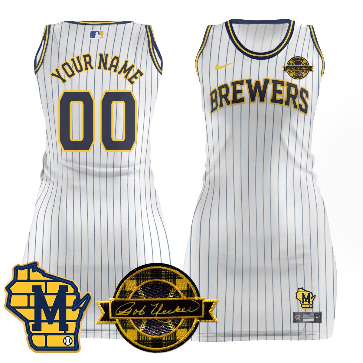 Women's Milwaukee Brewers Active Player Custom White Limited Stitched Jersey Dress - Bob Uecker Patch