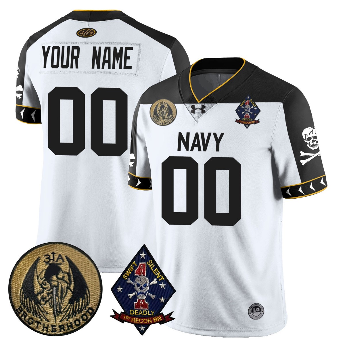 Navy Midshipmen Lacrosse Jolly Rogers Active Player Custom Vapor Limited Jersey White - All Stitched