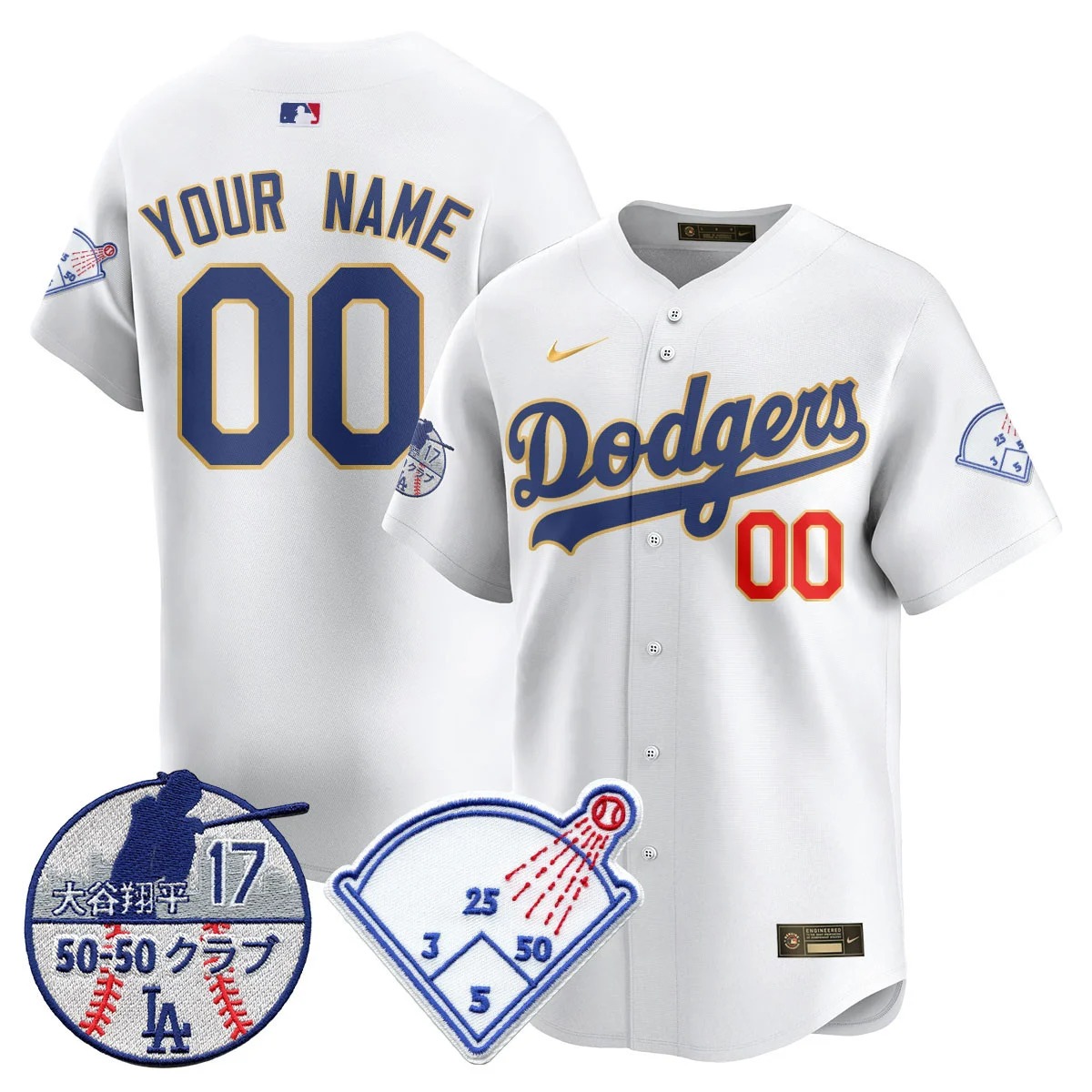 Los Angeles Dodgers Custom Home Gold Trim Vapor Limited Stitched Jersey - Shohei Ohtani Patch