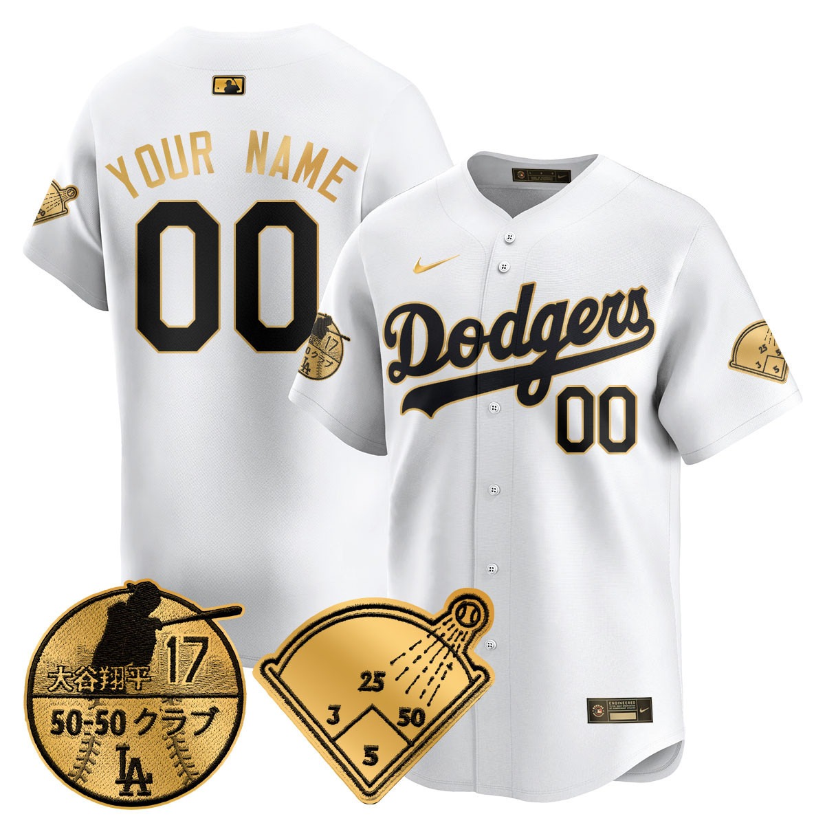 Los Angeles Dodgers Custom White Gold Vapor Limited Stitched Jersey - Shohei Ohtani Patch