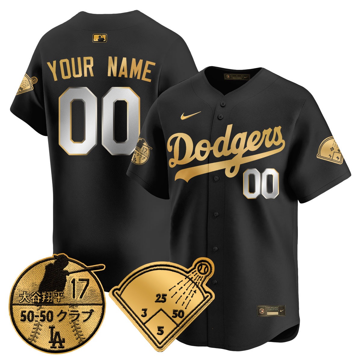 Los Angeles Dodgers Custom Black Gold Vapor Limited Stitched Jersey - Shohei Ohtani Patch