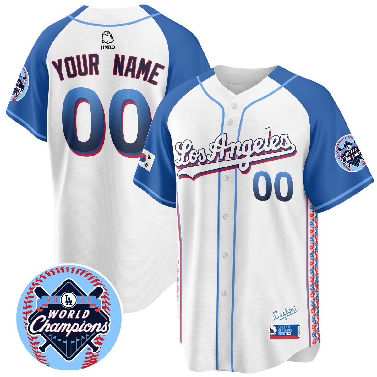 Los Angeles Dodgers Custom White Korean Heritage Night Stitched Baseball Jersey - 2024 LA World Champions Patch