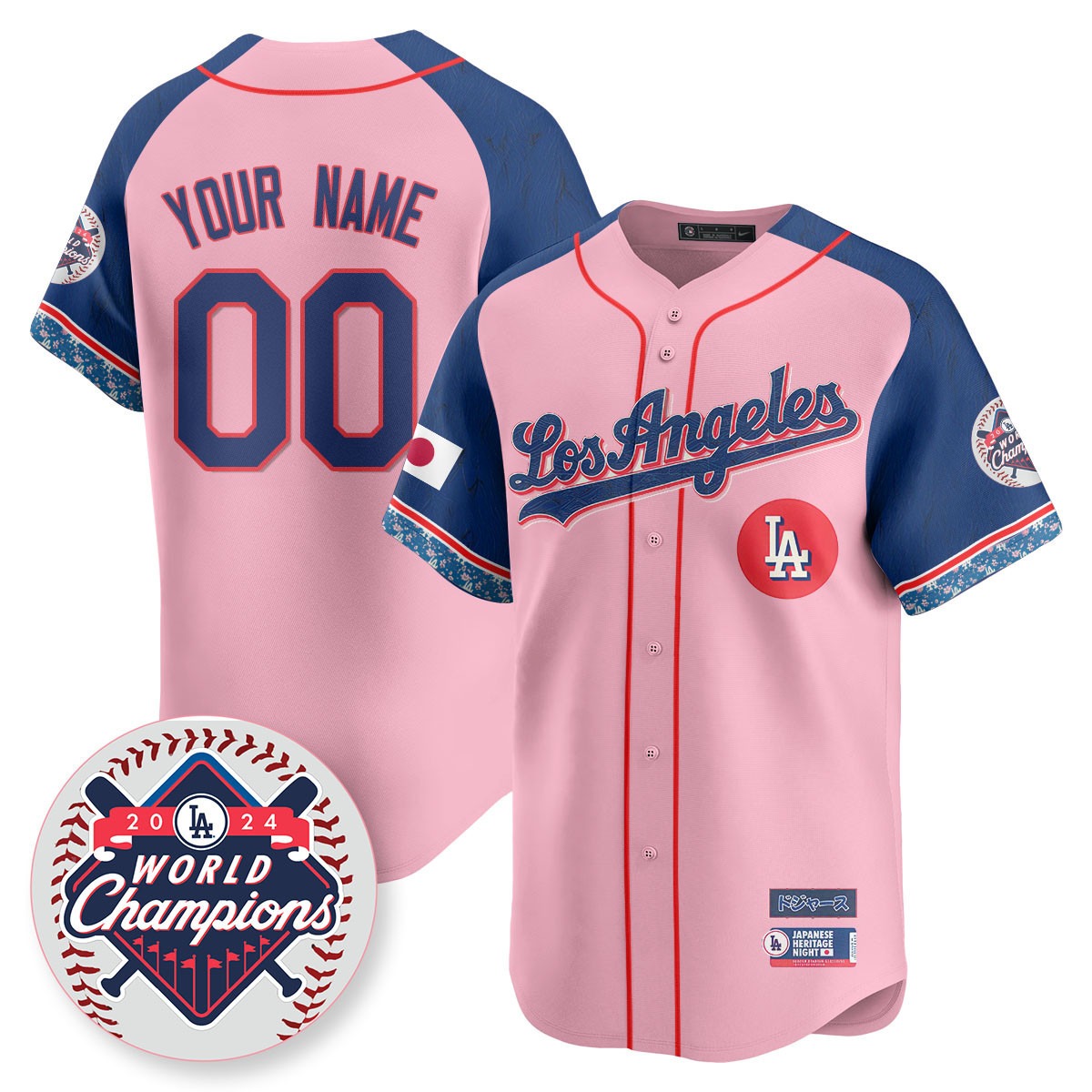 Los Angeles Dodgers Custom Alternate Japanese Heritage Night Stitched Baseball Jersey - 2024 LA World Champions Patch