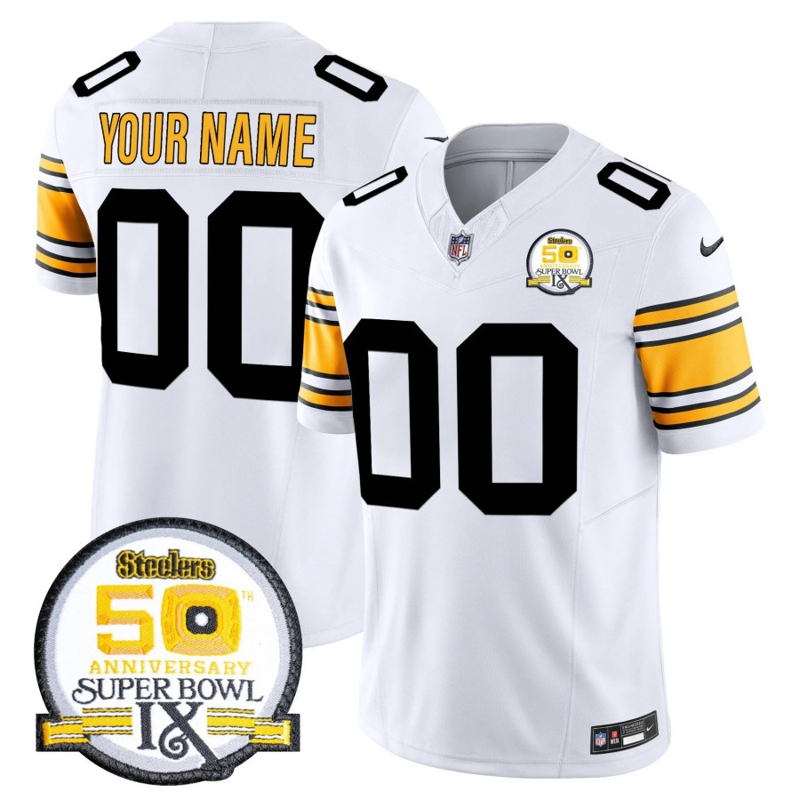 Steelers Custom 1975 White 50th Anniversary Of Super Bowl IX Patch F.U.S.E. Vapor Limited Stitched Jersey