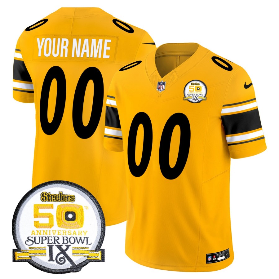 Steelers Custom Gold 50th Anniversary Of Super Bowl IX Patch F.U.S.E. Vapor Limited Stitched Jersey