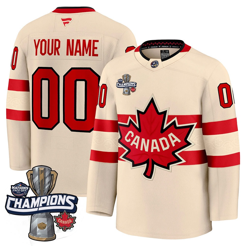 Custom Canada 2025 4 Nations Face-Off Champions Jersey Cream - All Stitched