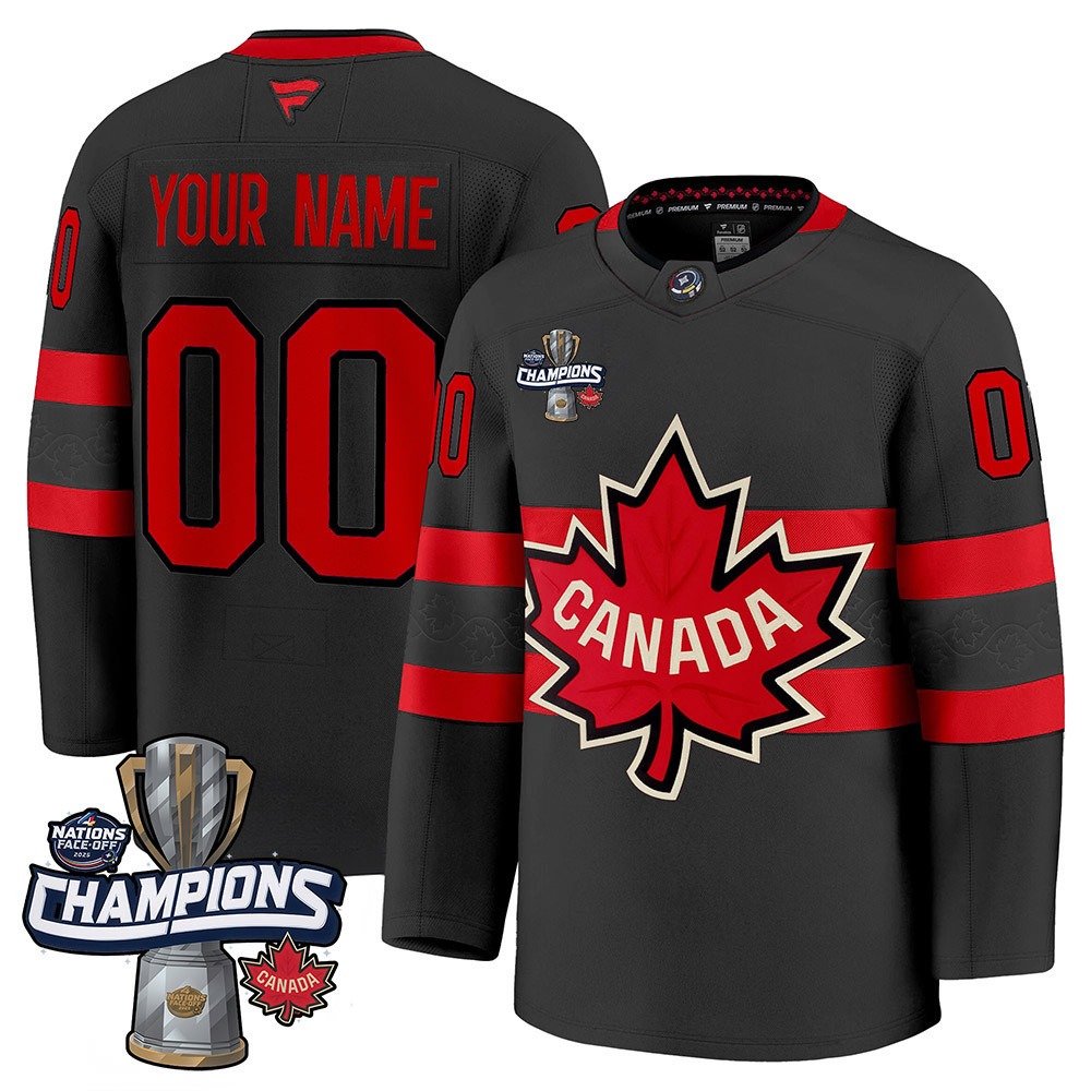 Custom Canada 2025 4 Nations Face-Off Champions Jersey Black - All Stitched