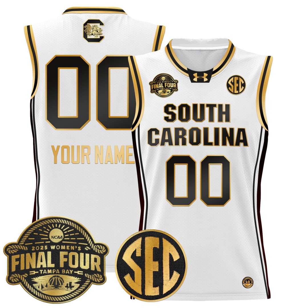 South Carolina Gamecocks Custom White Gold 2025 Sec Women's Final Four Patch Lightweight Stitched Basketball Jersey