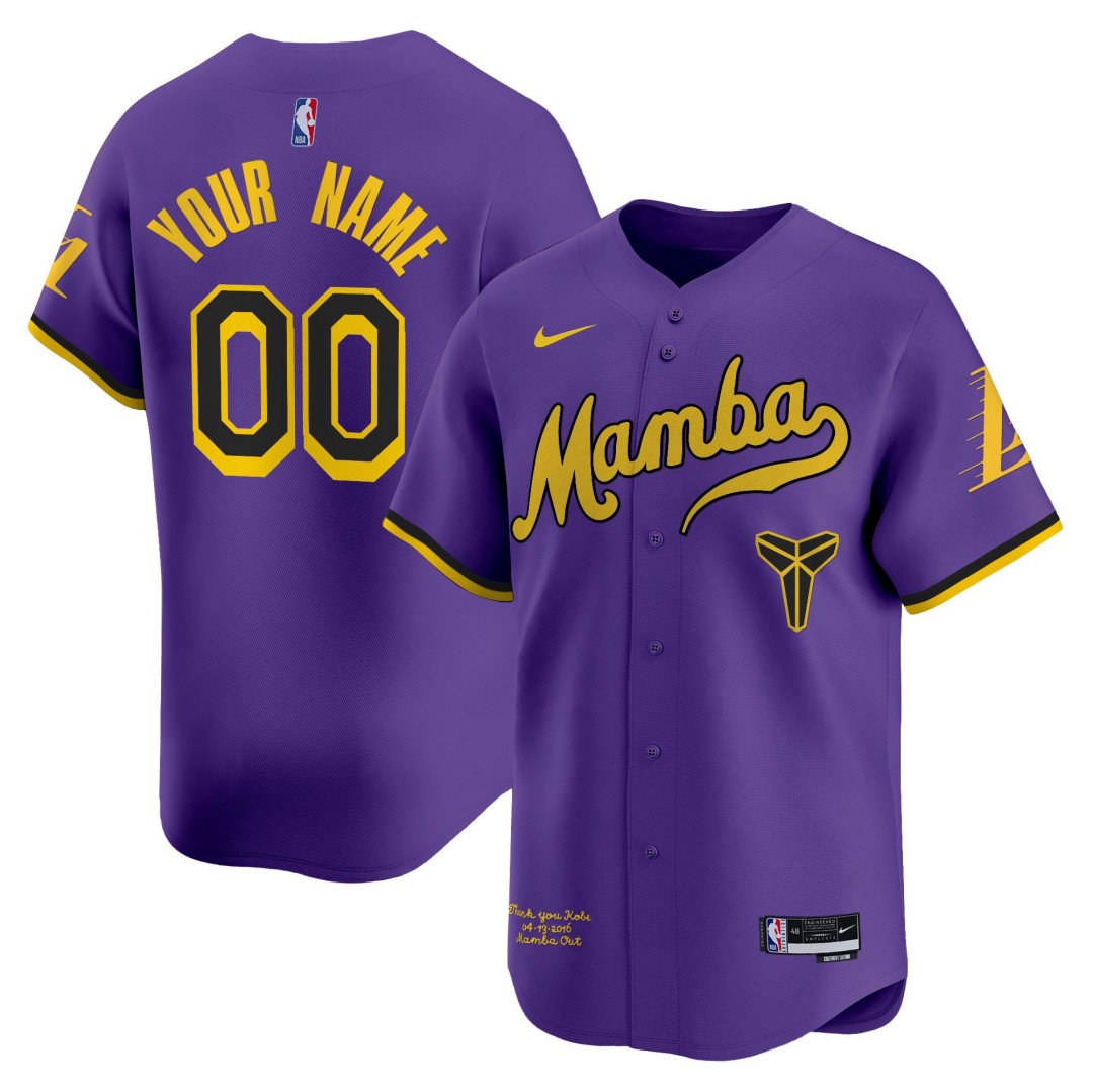 Lakers Mamba Kobe Bryant Vapor Baseball Custom Jersey Statement Purple - All Stitched
