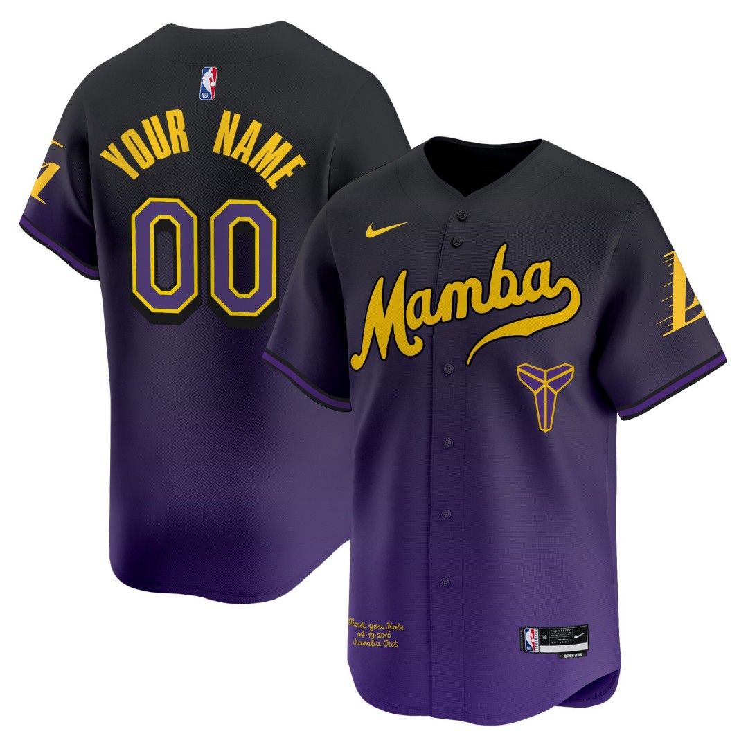 Lakers Mamba Kobe Bryant Vapor Baseball Custom Jersey 2024-25 City Purple - All Stitched