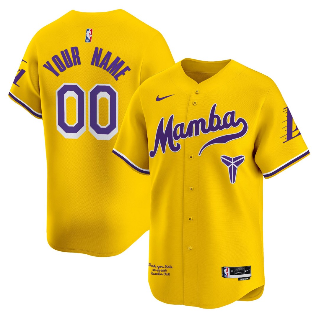 Lakers Mamba Kobe Bryant Vapor Baseball Custom Jersey Icon Yellow - All Stitched
