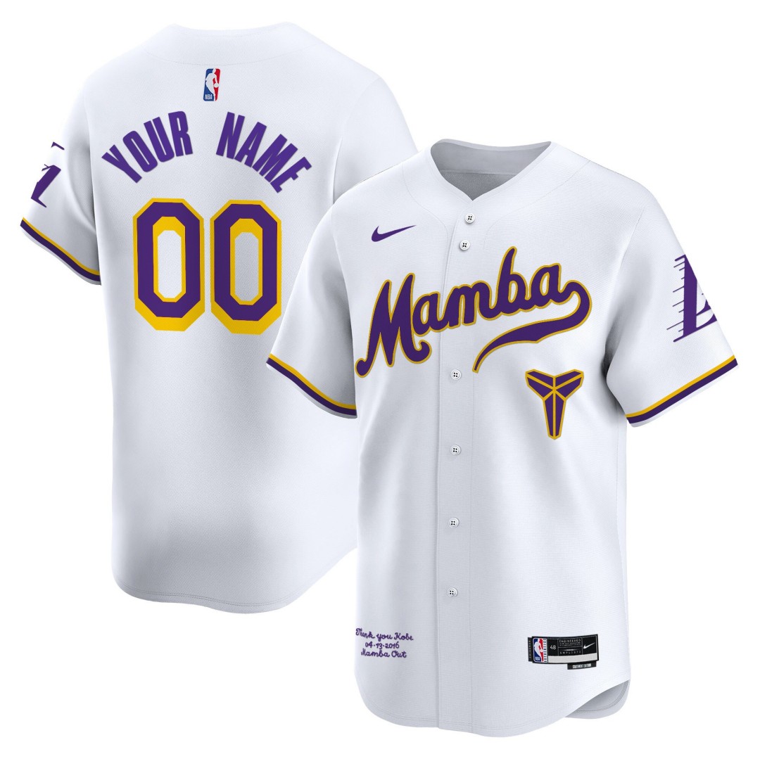 Lakers Mamba Kobe Bryant Vapor Baseball Custom Jersey Association White - All Stitched