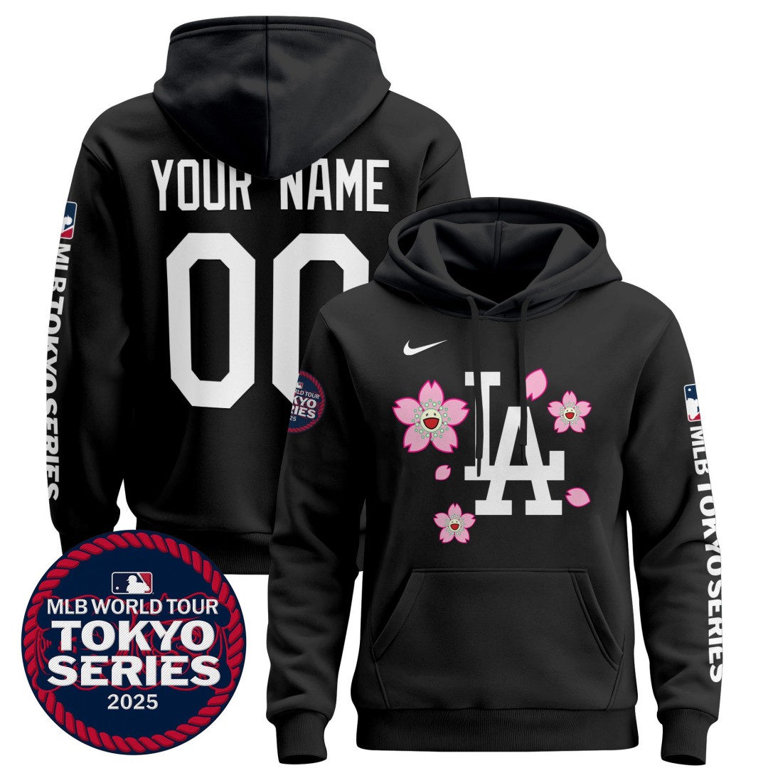 Tokyo Series 2025 LA Dodgers Custom Stitched Pullover Hoodie Black