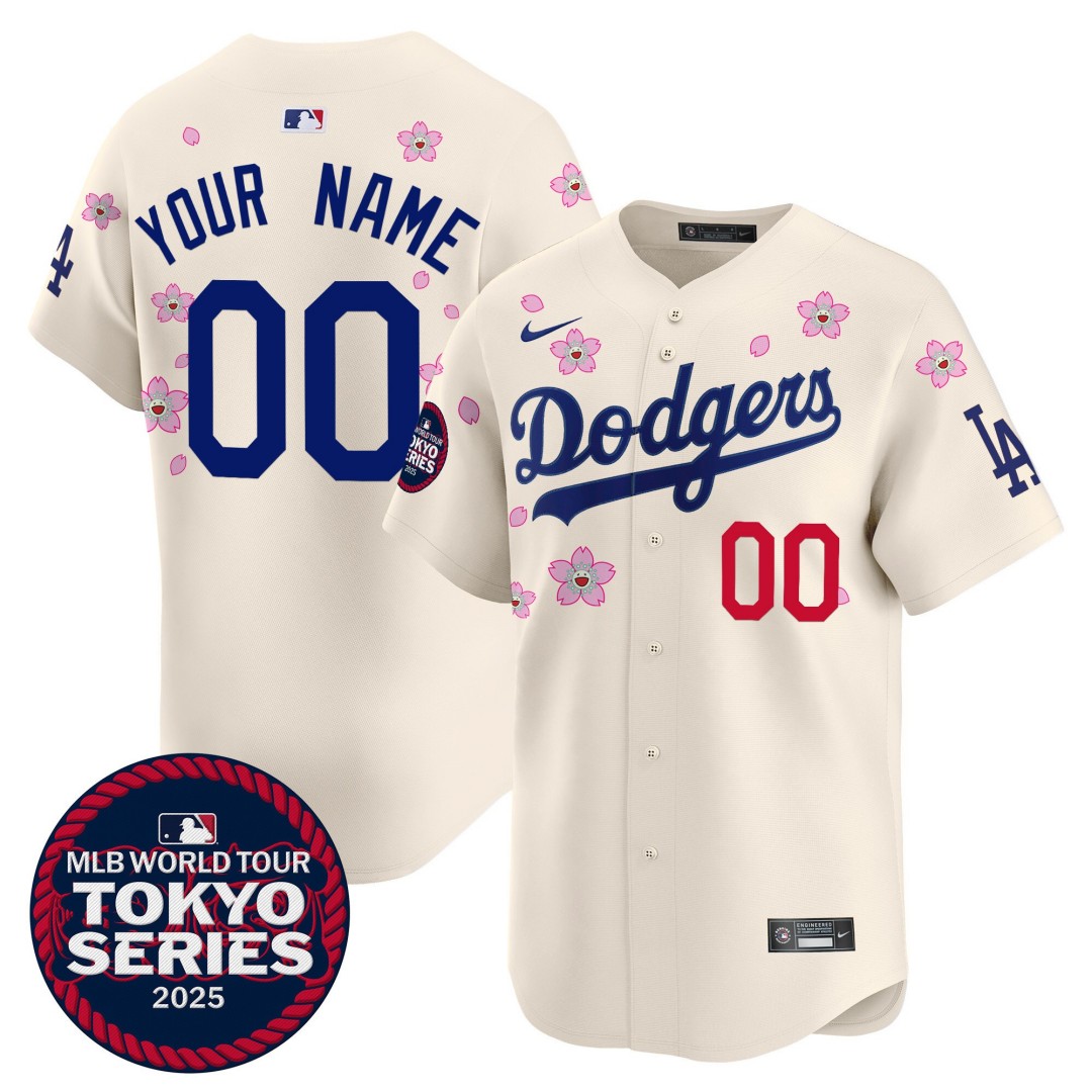 Dodgers Tokyo Series 2025 Vapor Premier Limited Custom Jersey Cream - Stitched
