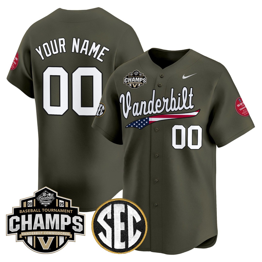 Vanderbilt Commodores Active Player Custom Salute to Service 2025 SEC Conference Tournament Champions Vapor Premier Limited Baseball Jersey - All Stitched