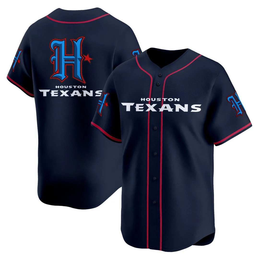 Men's Houston Texans Team Big Logo Navy 2nd Alternate Limited Stitched Baseball Jersey