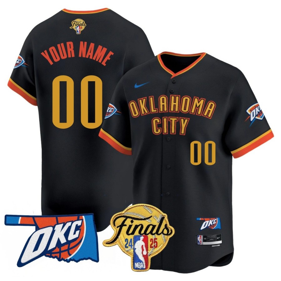 Oklahoma City Thunder Custom 2024-25 NBA Final Patch Limited Baseball Jersey Black City Connect - All Stitched