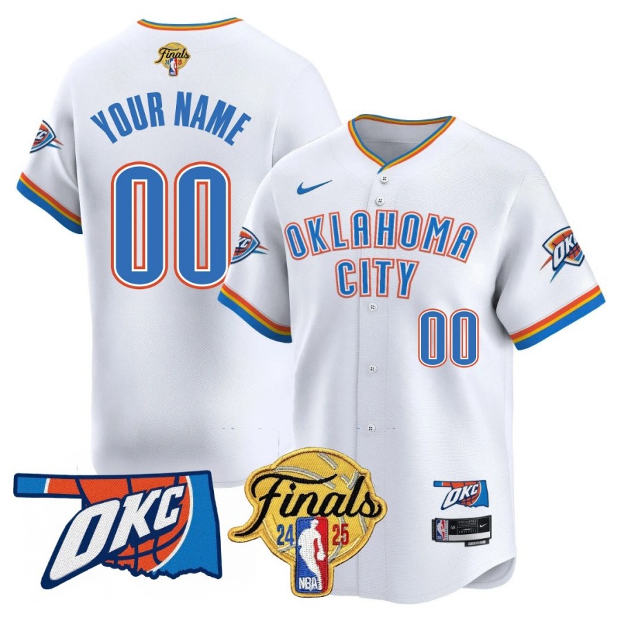 Oklahoma City Thunder Custom 2024-25 NBA Final Patch Limited Baseball Jersey White Association - All Stitched