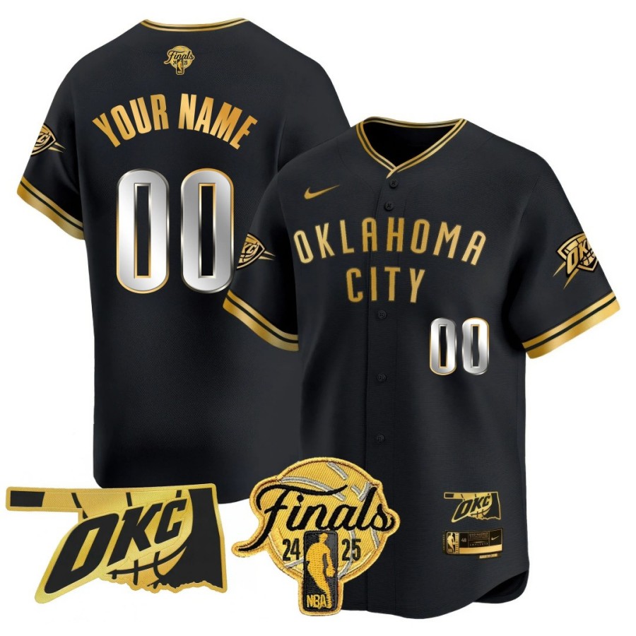 Oklahoma City Thunder Custom 2024-25 NBA Final Patch Limited Baseball Jersey Black Gold - All Stitched
