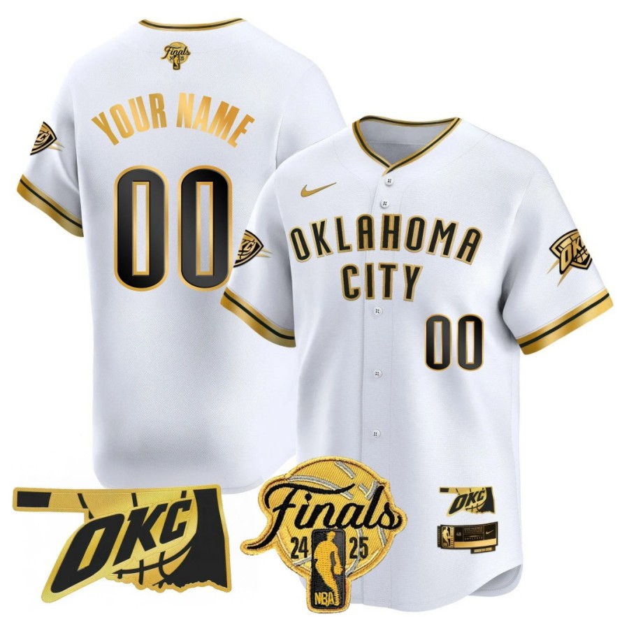 Oklahoma City Thunder Custom 2024-25 NBA Final Patch Limited Baseball Jersey White Gold - All Stitched