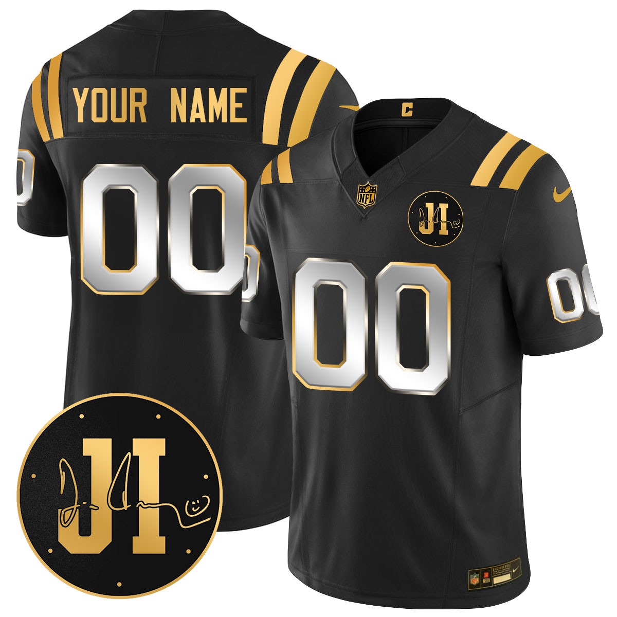 Indianapolis Colts Active Player Custom 2025 Jim Irsay Patch Limited Jersey Black Gold - All Stitched