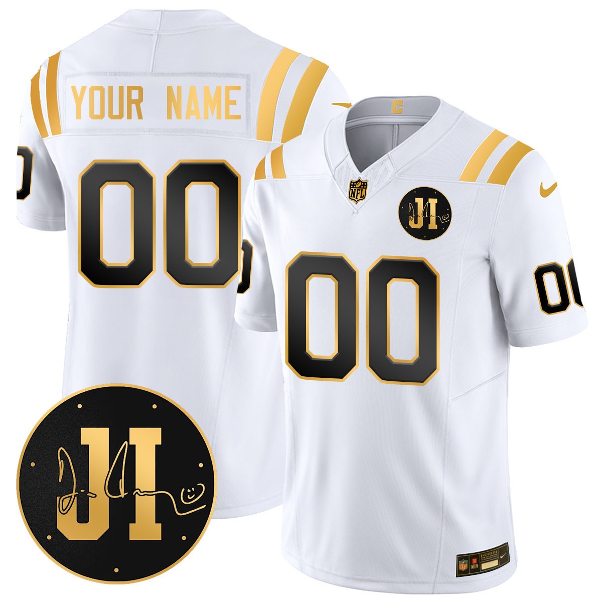 Indianapolis Colts Active Player Custom 2025 Jim Irsay Patch Limited Jersey White Gold - All Stitched