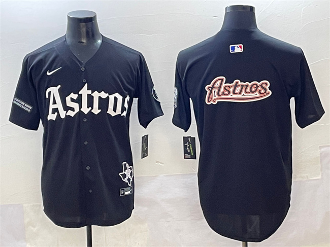 Men's Houston Astros Team Big Logo Black Gothic 'Houston Born Barrio Raised' Limited Stitched Baseball Jerseys