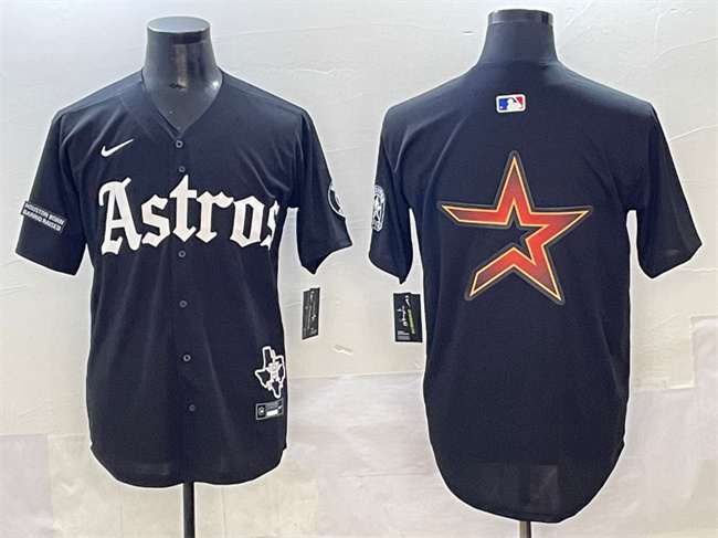 Men's Houston Astros Team Big Logo Black Gothic 'Houston Born Barrio Raised' Limited Stitched MLB Baseball Jersey