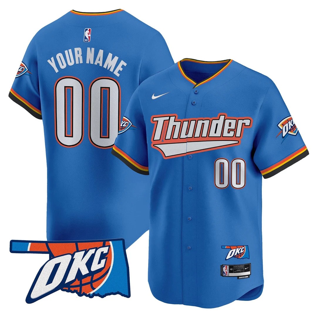 Oklahoma City Thunder Active Player Custom Icon Blue Limited Baseball Jersey V3 - All Stitched