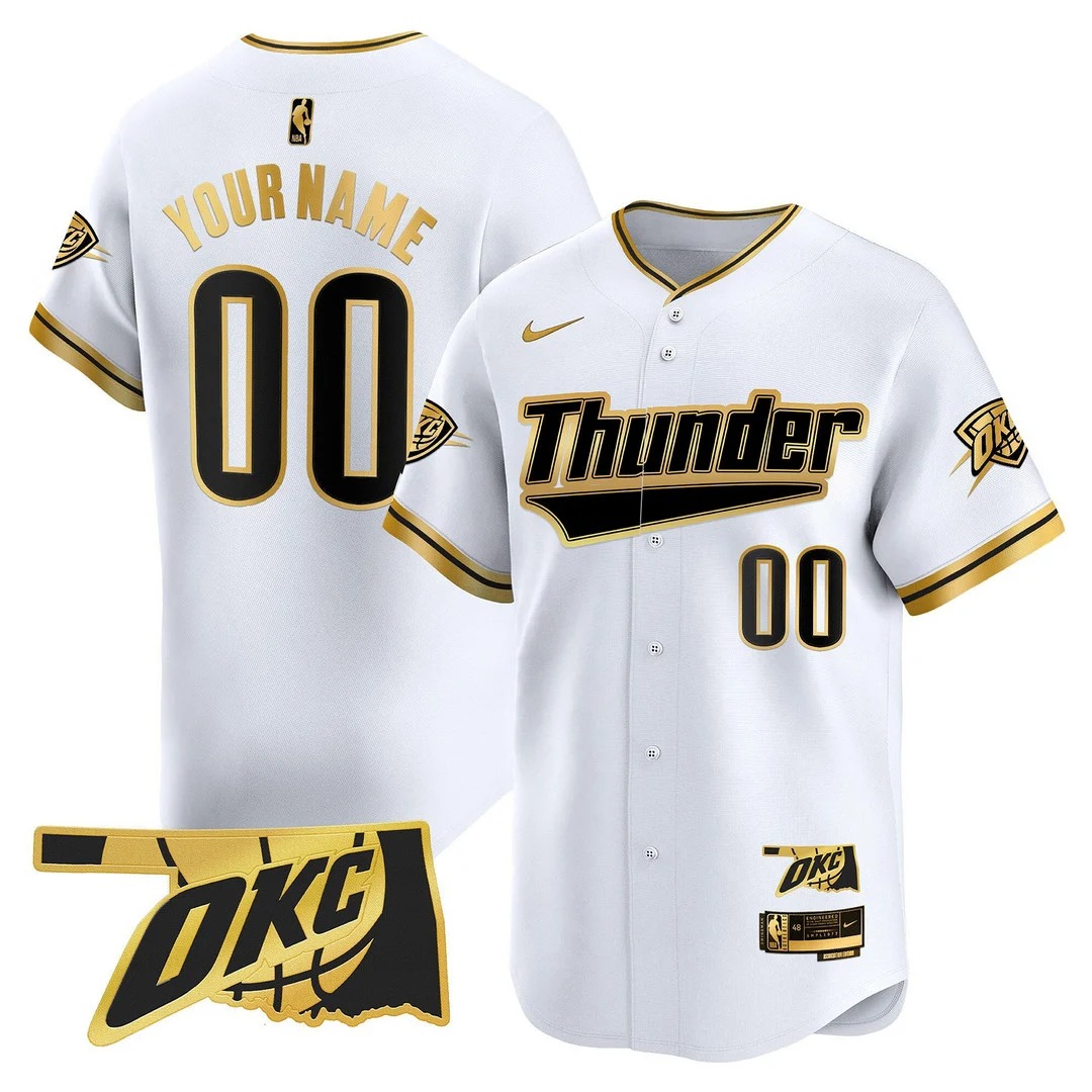 Oklahoma City Thunder Active Player Custom White Gold Limited Baseball Jersey V3 - All Stitched