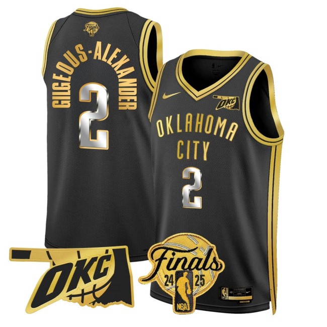 Men's Oklahoma City Thunder #2 Shai Gilgeous-Alexander NBA 2024-25 Final Patch Black Gold Stitched Basketball Jersey