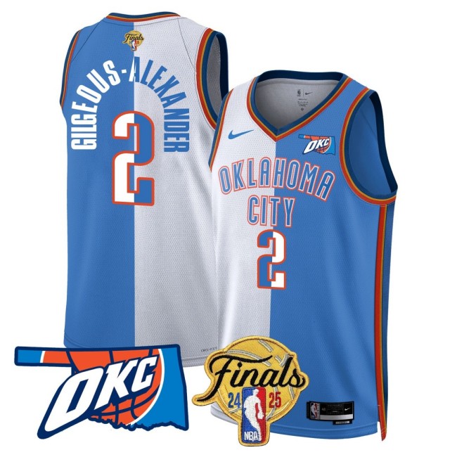 Men's Oklahoma City Thunder #2 Shai Gilgeous-Alexander NBA 2024-25 Final Patch Split Stitched Basketball Jersey