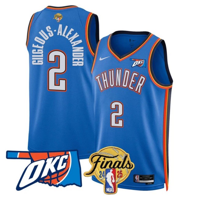 Men's Oklahoma City Thunder #2 Shai Gilgeous-Alexander NBA 2024-25 Final Patch Blue Icon Stitched Basketball Jersey