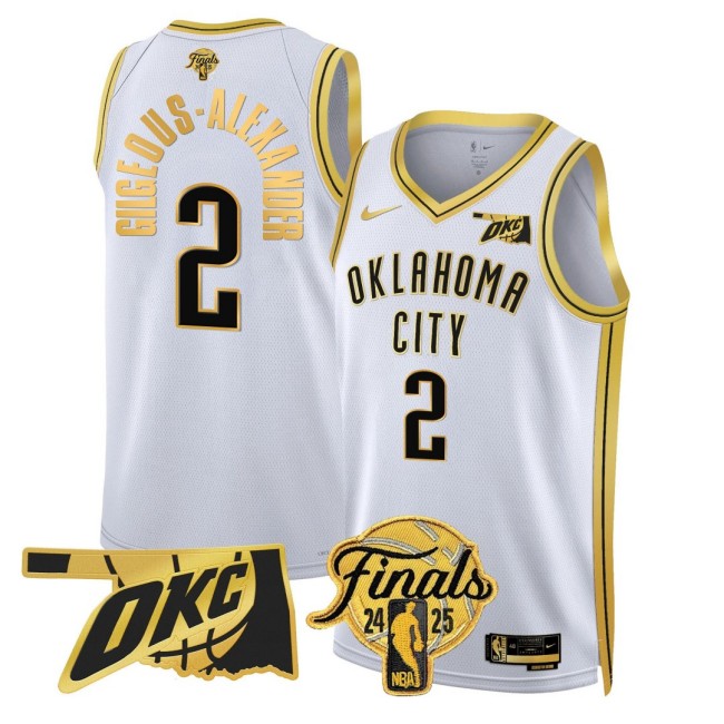 Men's Oklahoma City Thunder #2 Shai Gilgeous-Alexander NBA 2024-25 Final Patch White Gold Stitched Basketball Jersey