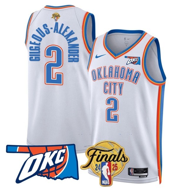 Men's Oklahoma City Thunder #2 Shai Gilgeous-Alexander NBA 2024-25 Final Patch White Association Stitched Basketball Jersey