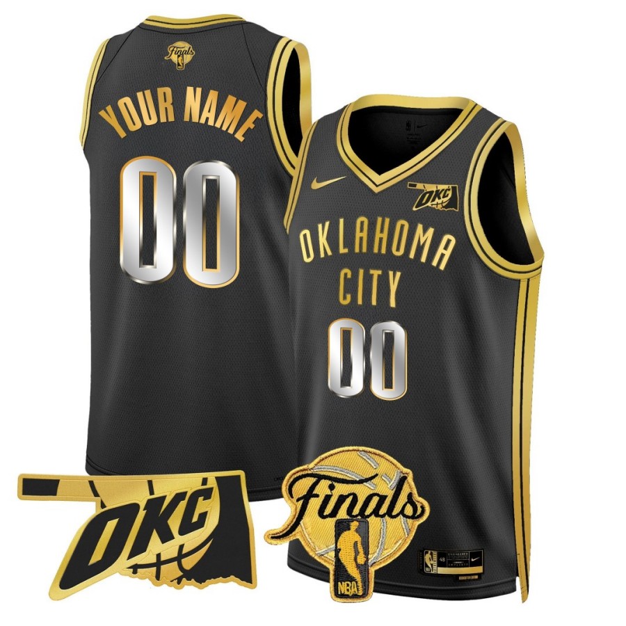 Oklahoma City Thunder Active Player Custom NBA Finals Patch Black Gold Stitched Basketball Jersey