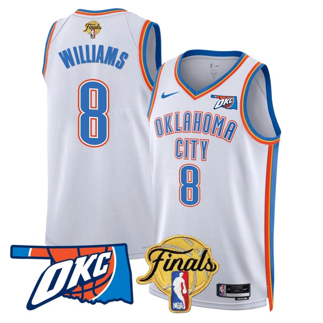 Men's Oklahoma City Thunder #8 Jalen Williams NBA Final Patch White Association Stitched Basketball Jersey
