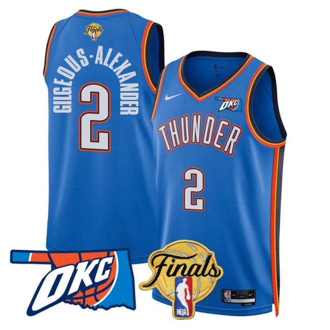 Men's Oklahoma City Thunder #2 Shai Gilgeous-Alexander NBA Final Patch Blue Icon Stitched Basketball Jersey