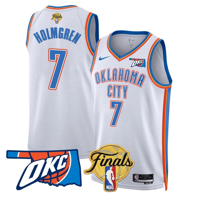 Men's Oklahoma City Thunder #7 Chet Holmgren NBA Final Patch White Association Stitched Basketball Jersey