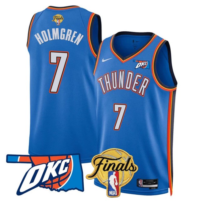 Men's Oklahoma City Thunder #7 NBA Final Patch Blue Icon Stitched Basketball Jersey
