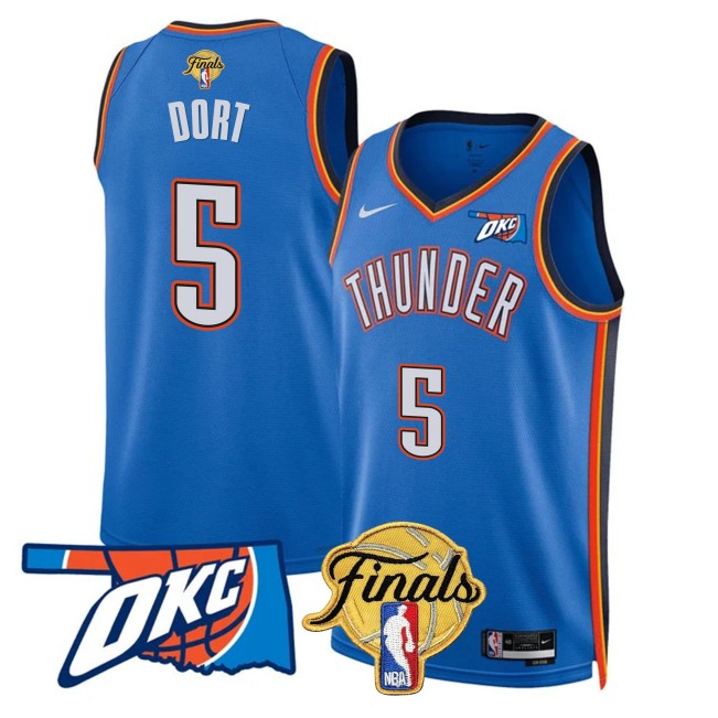 Men's Oklahoma City Thunder #5 NBA Final Patch Blue Icon Stitched Basketball Jersey
