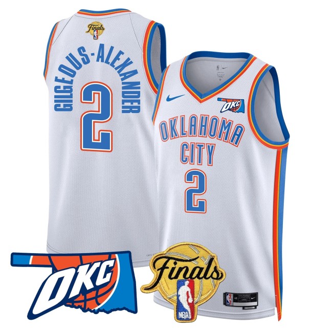 Men's Oklahoma City Thunder #2 Shai Gilgeous-Alexander NBA Final Patch White Association Stitched Basketball Jersey