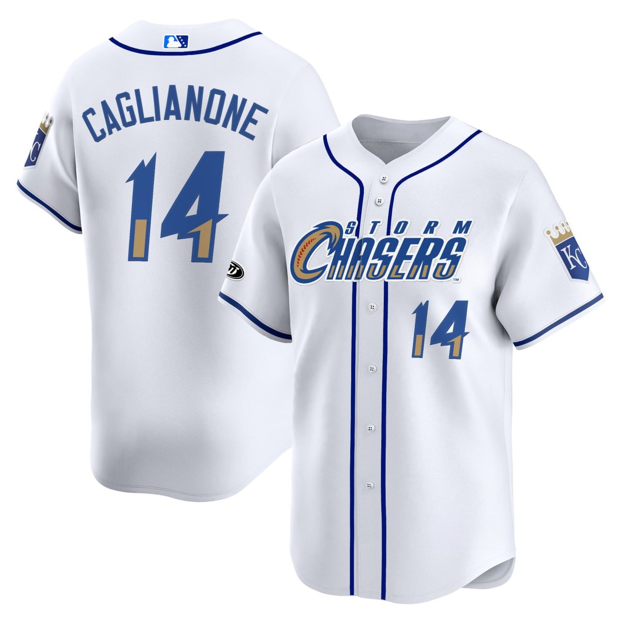Men's Omaha Storm Chasers #14 Jac Caglianone White 2025 MiLB Baseball Stitched Jersey