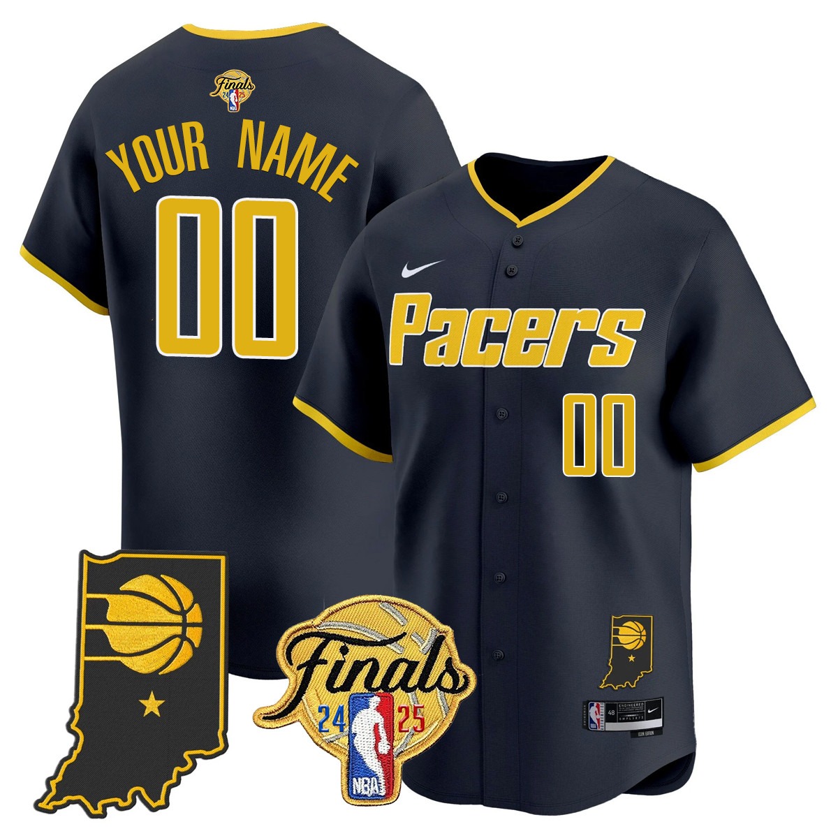 Indiana Pacers Active Player Custom 2024-25 NBA Final Patch Limited Stitched Baseball Jersey Icon Navy