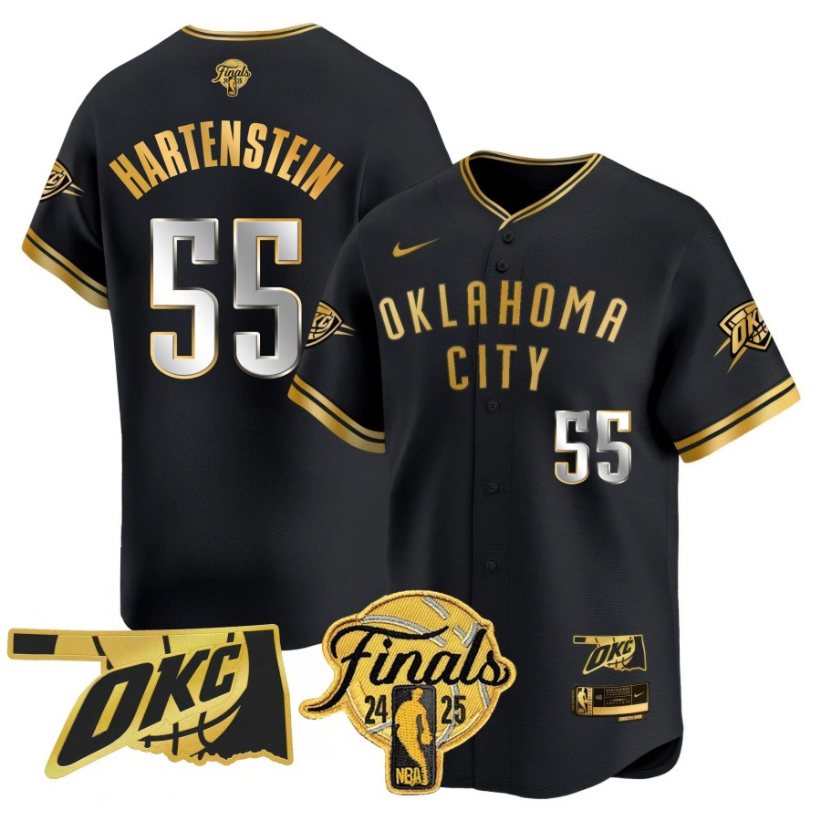 Men's Oklahoma City Thunder #55 Isaiah Hartenstein 2024-25 NBA Final Patch Limited Stitched Baseball Jersey Black Gold