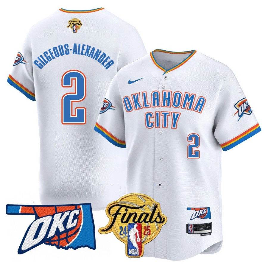 Men's Oklahoma City Thunder #2 Gilgeous-Alexander 2024-25 NBA Final Patch Limited Stitched Baseball Jersey Association White