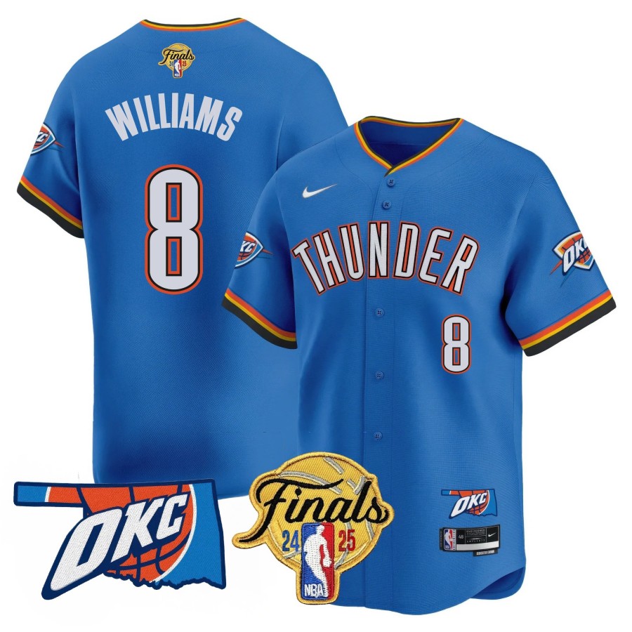 Men's Oklahoma City Thunder #8 Jalen Williams 2024-25 NBA Final Patch Limited Stitched Baseball Jersey Icon Blue