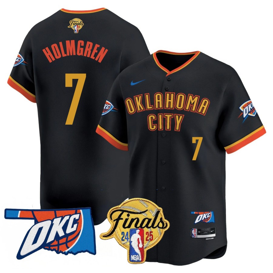 Men's Oklahoma City Thunder #7 Chet Holmgren 2024-25 NBA Final Patch Limited Stitched Baseball Jersey City Connect Black